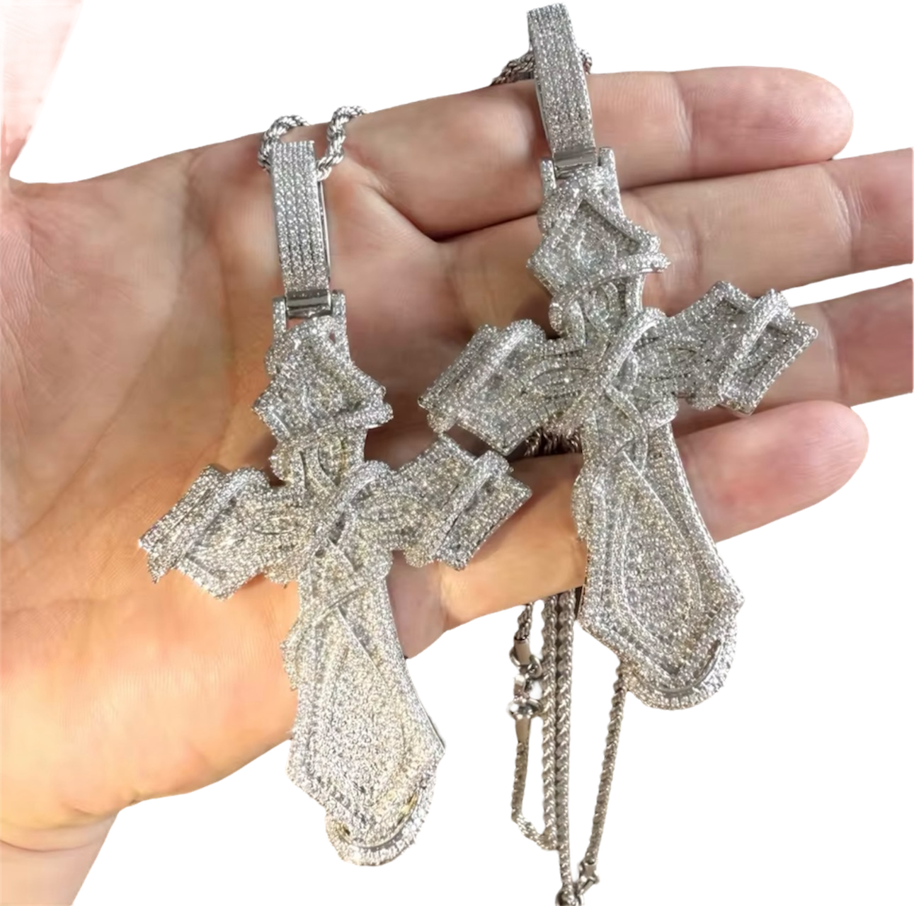 FREE Vine Iced Out Cross Pendant (White Gold)