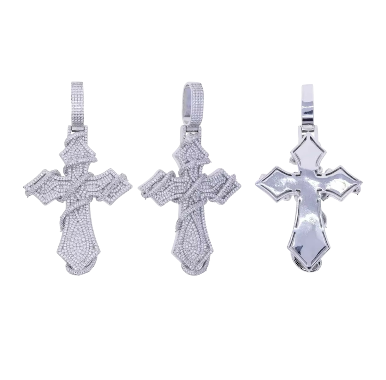 FREE Vine Iced Out Cross Pendant (White Gold)