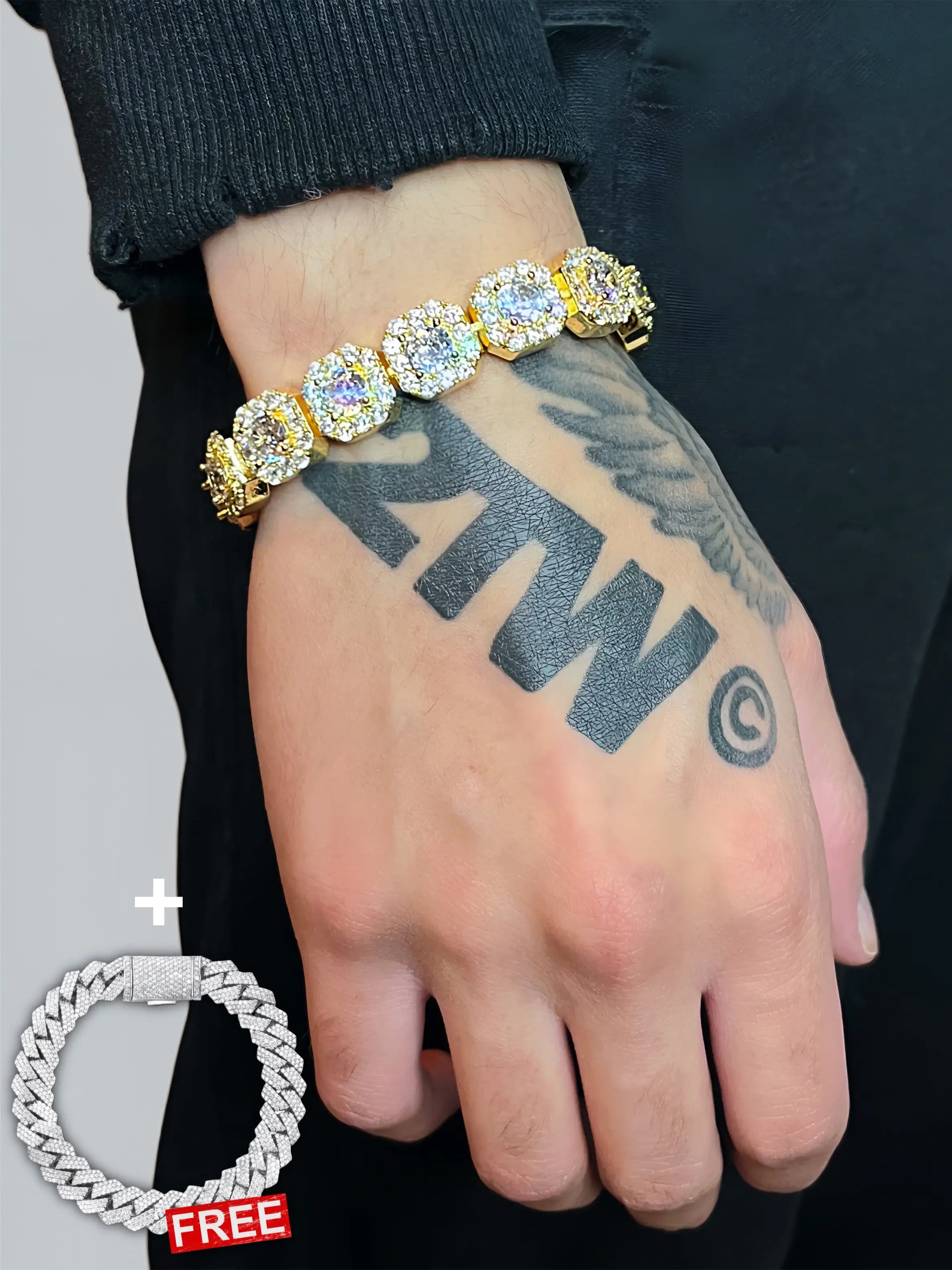 Gold Cluster Tennis Bracelet + FREE CHAIN