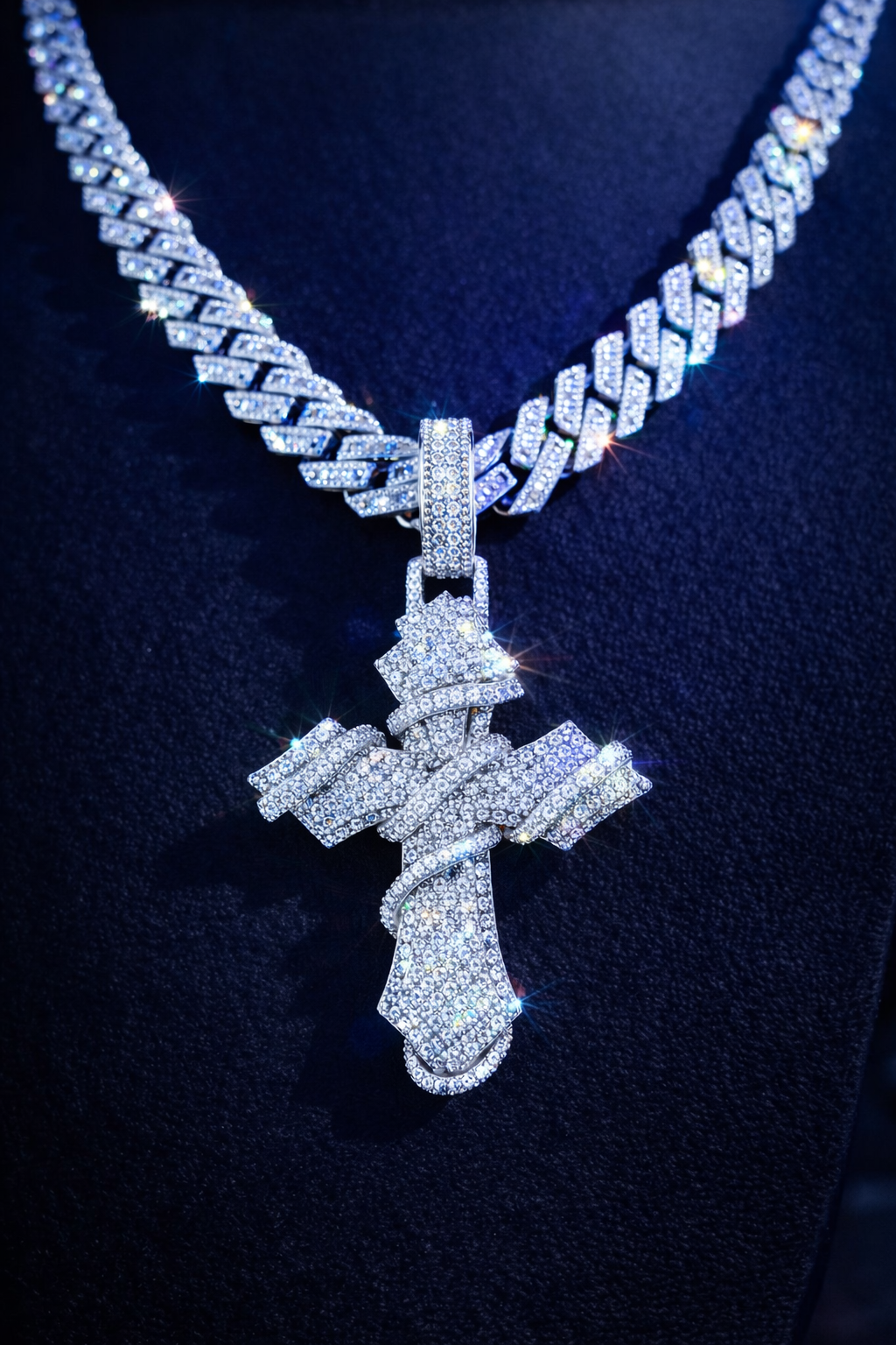 FREE Vine Iced Out Cross Pendant  (White Gold)