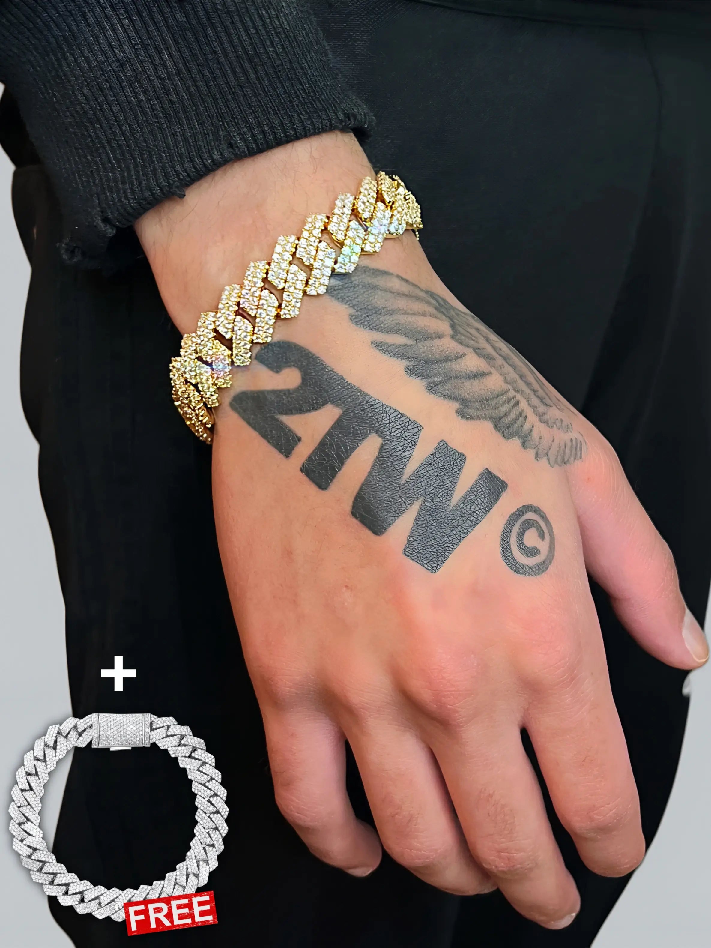 12mm Gold Cuban Bracelet  + FREE CHAIN